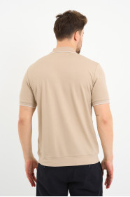 Bosmenti Zip Polo Collar Short Sleeve - BEIGE