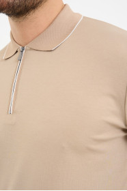 Bosmenti Zip Polo Collar Short Sleeve - BEIGE