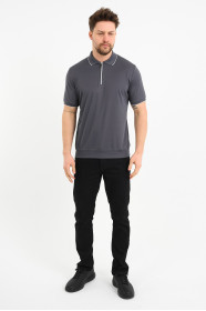 Bosmenti Zip Polo Collar Short Sleeve - SMOKE