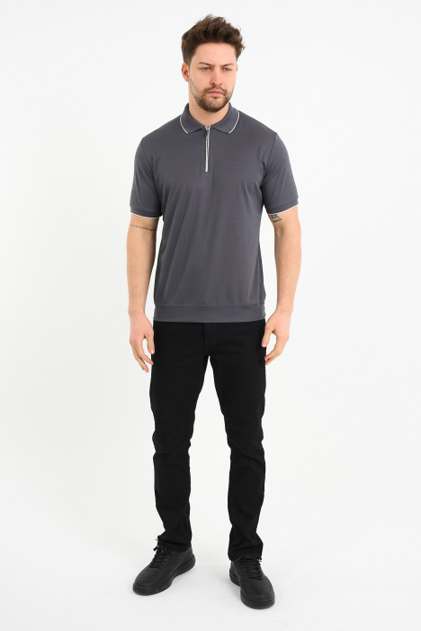 Bosmenti Zip Polo Collar Short Sleeve - SMOKE