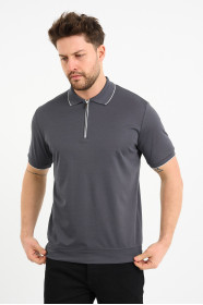 Bosmenti Zip Polo Collar Short Sleeve - SMOKE