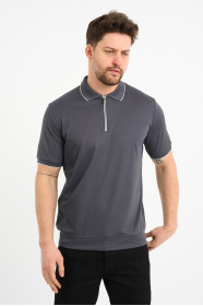 Bosmenti Zip Polo Collar Short Sleeve - SMOKE