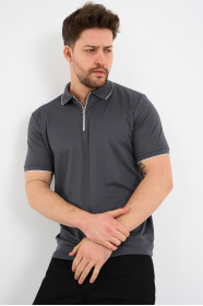 Bosmenti Zip Polo Collar Short Sleeve - SMOKE