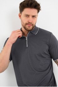 Bosmenti Zip Polo Collar Short Sleeve - SMOKE