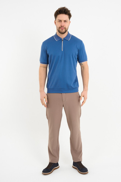 Bosmenti Zip Polo Collar Short Sleeve - INDIGO