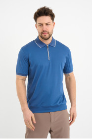 Bosmenti Zip Polo Collar Short Sleeve - INDIGO