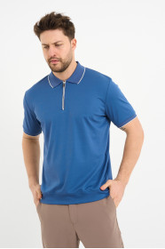 Bosmenti Zip Polo Collar Short Sleeve - INDIGO