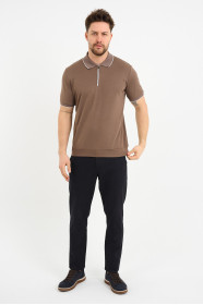 Bosmenti Zip Polo Collar Short Sleeve - MINK