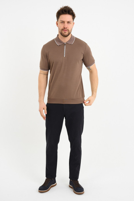 Bosmenti Zip Polo Collar Short Sleeve - MINK