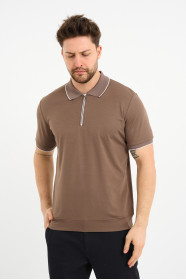 Bosmenti Zip Polo Collar Short Sleeve - MINK