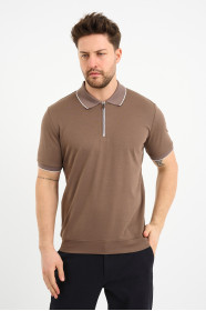 Bosmenti Zip Polo Collar Short Sleeve - MINK
