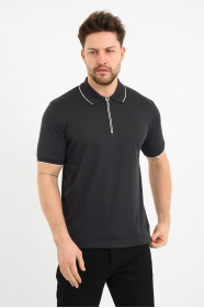 Bosmenti Zip Polo Collar Short Sleeve - DARK PURPLE