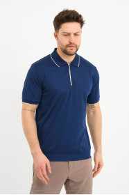 Bosmenti Zip Polo Collar Short Sleeve - MARINE
