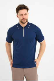 Bosmenti Zip Polo Collar Short Sleeve - MARINE
