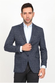 HERRINGBONE PATTERNED REGULAR FIT BLAZER. BLUE