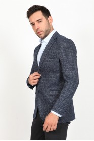 HERRINGBONE PATTERNED REGULAR FIT BLAZER. BLUE