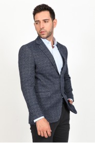 HERRINGBONE PATTERNED REGULAR FIT BLAZER. BLUE