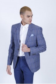 NAVY BLUE COLOR REGULAR-FİT BLAZER İN CHECKED AND MİCRO-PATTERNED WOOL.