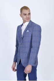 NAVY BLUE COLOR REGULAR-FİT BLAZER İN CHECKED AND MİCRO-PATTERNED WOOL.