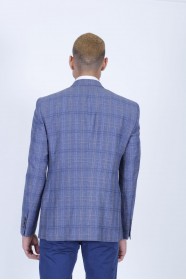 NAVY BLUE COLOR REGULAR-FİT BLAZER İN CHECKED AND MİCRO-PATTERNED WOOL.