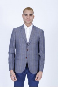 GREY COLOR REGULAR-FİT BLAZER İN CHECKED AND MİCRO-PATTERNED WOOL.