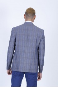 GREY COLOR REGULAR-FİT BLAZER İN CHECKED AND MİCRO-PATTERNED WOOL.