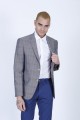 NAVY BLUE COLOR REGULAR-FİT BLAZER İN CHECKED AND MİCRO-PATTERNED WOOL.