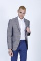 GREY COLOR REGULAR-FİT BLAZER İN CHECKED AND MİCRO-PATTERNED WOOL.