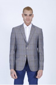 BEIGE COLOR REGULAR-FİT BLAZER İN CHECKED AND MİCRO-PATTERNED WOOL.