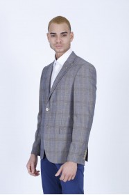 BEIGE COLOR REGULAR-FİT BLAZER İN CHECKED AND MİCRO-PATTERNED WOOL.