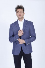 NAVY BLUE COLOR REGULAR-FİT BLAZER İN MİCRO-PATTERNED WOOL