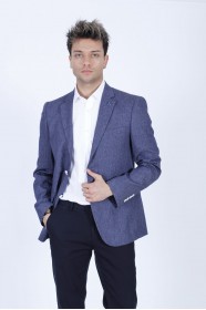 NAVY BLUE COLOR REGULAR-FİT BLAZER İN MİCRO-PATTERNED WOOL