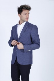 NAVY BLUE COLOR REGULAR-FİT BLAZER İN MİCRO-PATTERNED WOOL