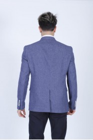 NAVY BLUE COLOR REGULAR-FİT BLAZER İN MİCRO-PATTERNED WOOL