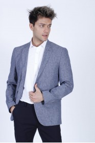 ICE NAVY BLUE COLOR REGULAR-FİT BLAZER İN MİCRO-PATTERNED WOOL