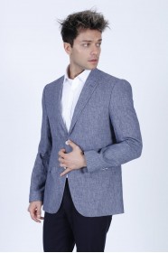 ICE NAVY BLUE COLOR REGULAR-FİT BLAZER İN MİCRO-PATTERNED WOOL