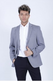 GREY COLOR REGULAR-FİT BLAZER İN MİCRO-PATTERNED WOOL