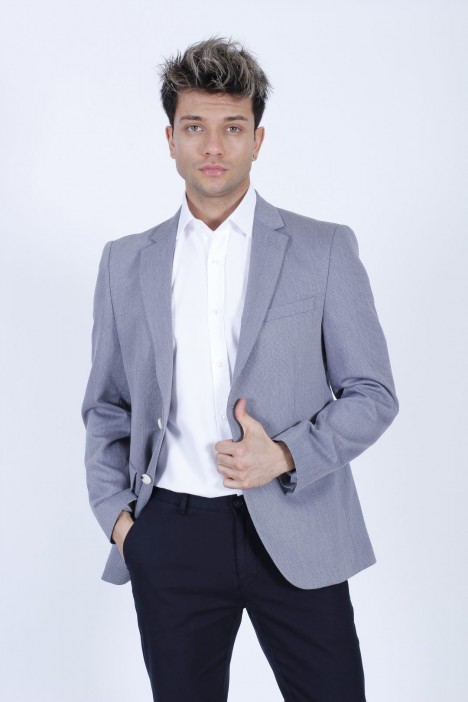 GREY COLOR REGULAR-FİT BLAZER İN MİCRO-PATTERNED WOOL