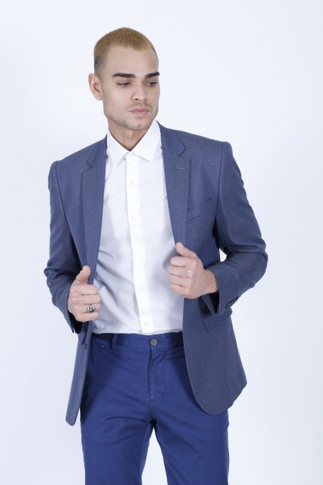 BLUE COLOR REGULAR-FİT BLAZER İN MİCRO-PATTERNED WOOL