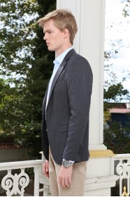 MICRO PATTERNED REGULAR FIT BLAZER. NAVY BLUE