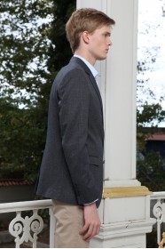 MICRO PATTERNED REGULAR FIT BLAZER. NAVY BLUE