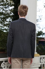 MICRO PATTERNED REGULAR FIT BLAZER. NAVY BLUE