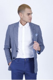 NAVY BLUE COLOR REGULAR-FİT BLAZER İN CHECKED AND MİCRO-PATTERNED WOOL.