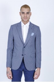 NAVY BLUE COLOR REGULAR-FİT BLAZER İN CHECKED AND MİCRO-PATTERNED WOOL.