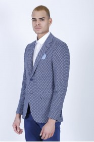 NAVY BLUE COLOR REGULAR-FİT BLAZER İN CHECKED AND MİCRO-PATTERNED WOOL.