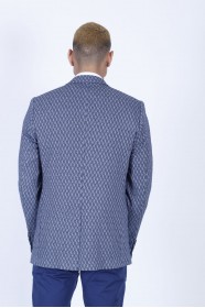 NAVY BLUE COLOR REGULAR-FİT BLAZER İN CHECKED AND MİCRO-PATTERNED WOOL.