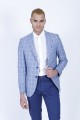 BLUE COLOR REGULAR-FİT BLAZER İN CHECKED AND MİCRO-PATTERNED WOOL.