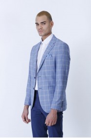 BLUE COLOR REGULAR-FİT BLAZER İN CHECKED AND MİCRO-PATTERNED WOOL.