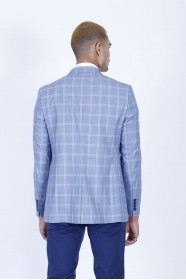 BLUE COLOR REGULAR-FİT BLAZER İN CHECKED AND MİCRO-PATTERNED WOOL.