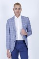 CHECKED AND MICRO PATTERNED REGULAR FIT BLAZER. NAVY BLUE